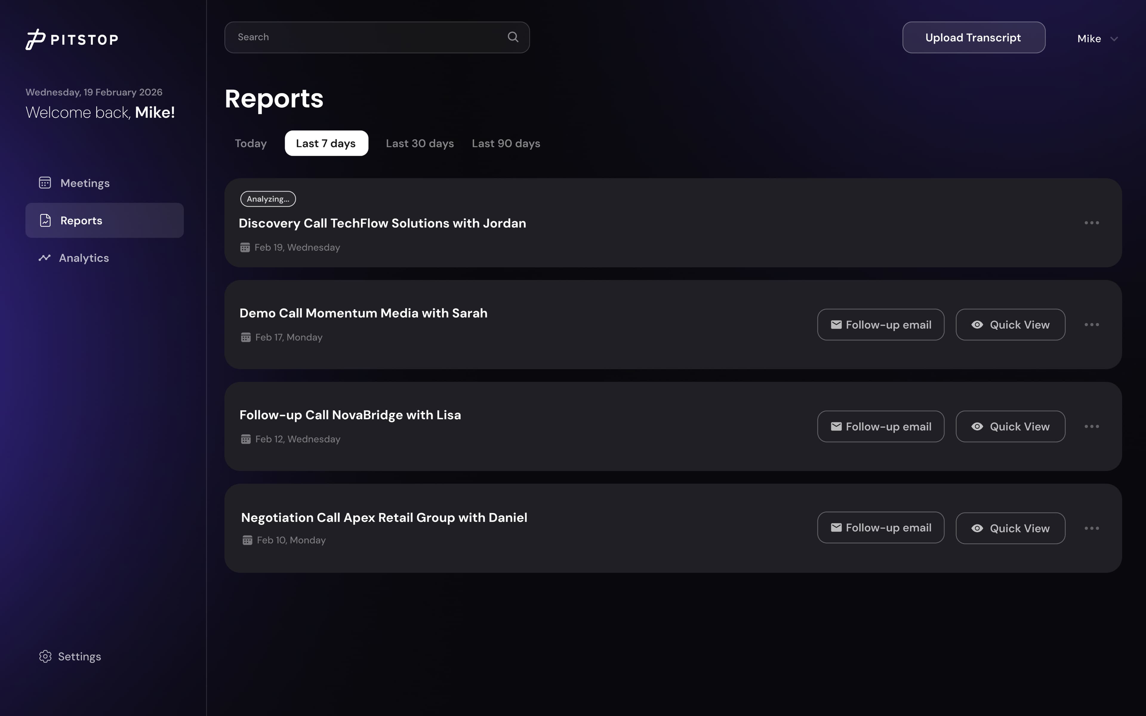 Pitstop reports dashboard