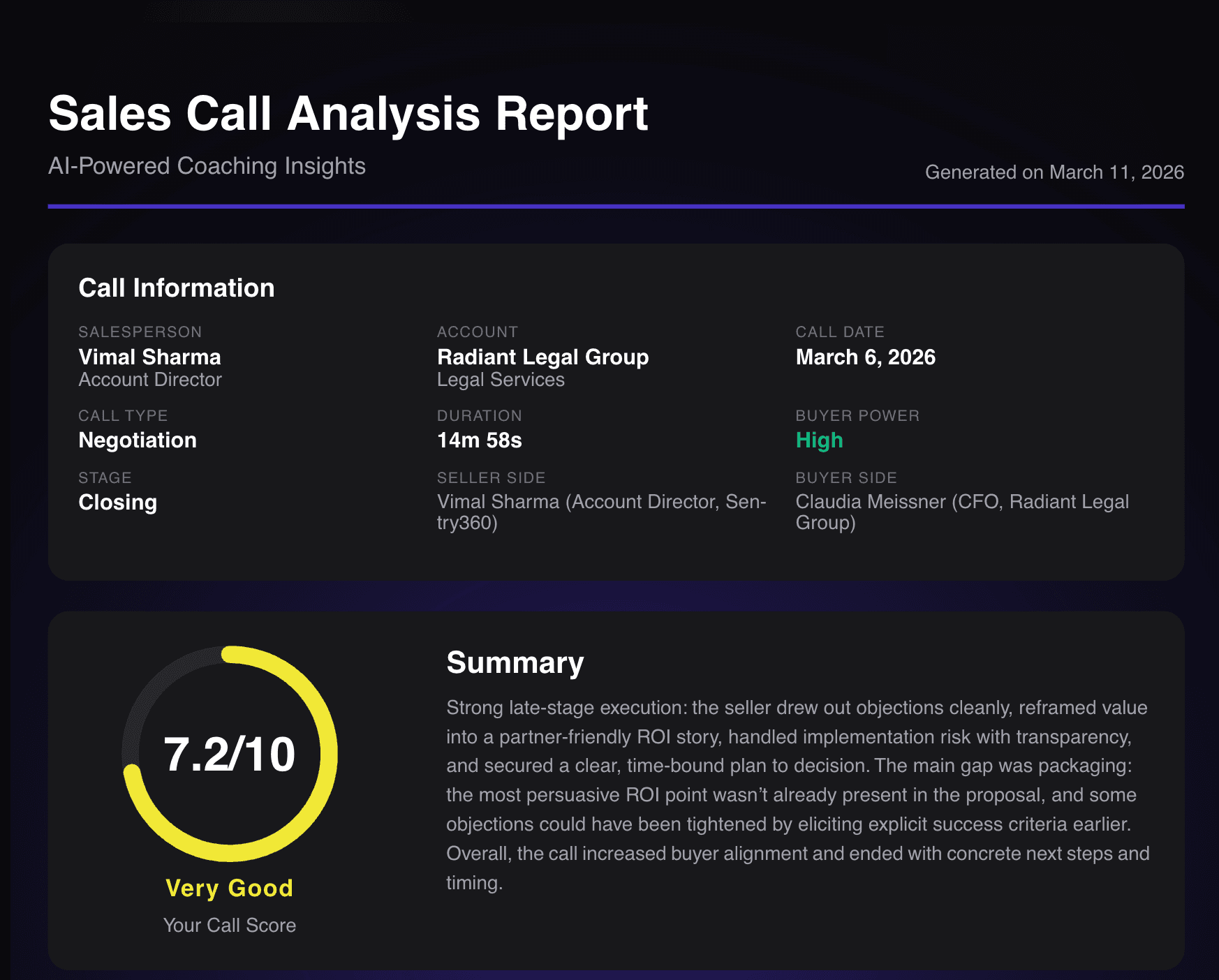 Sales Call Analysis Report – Closing