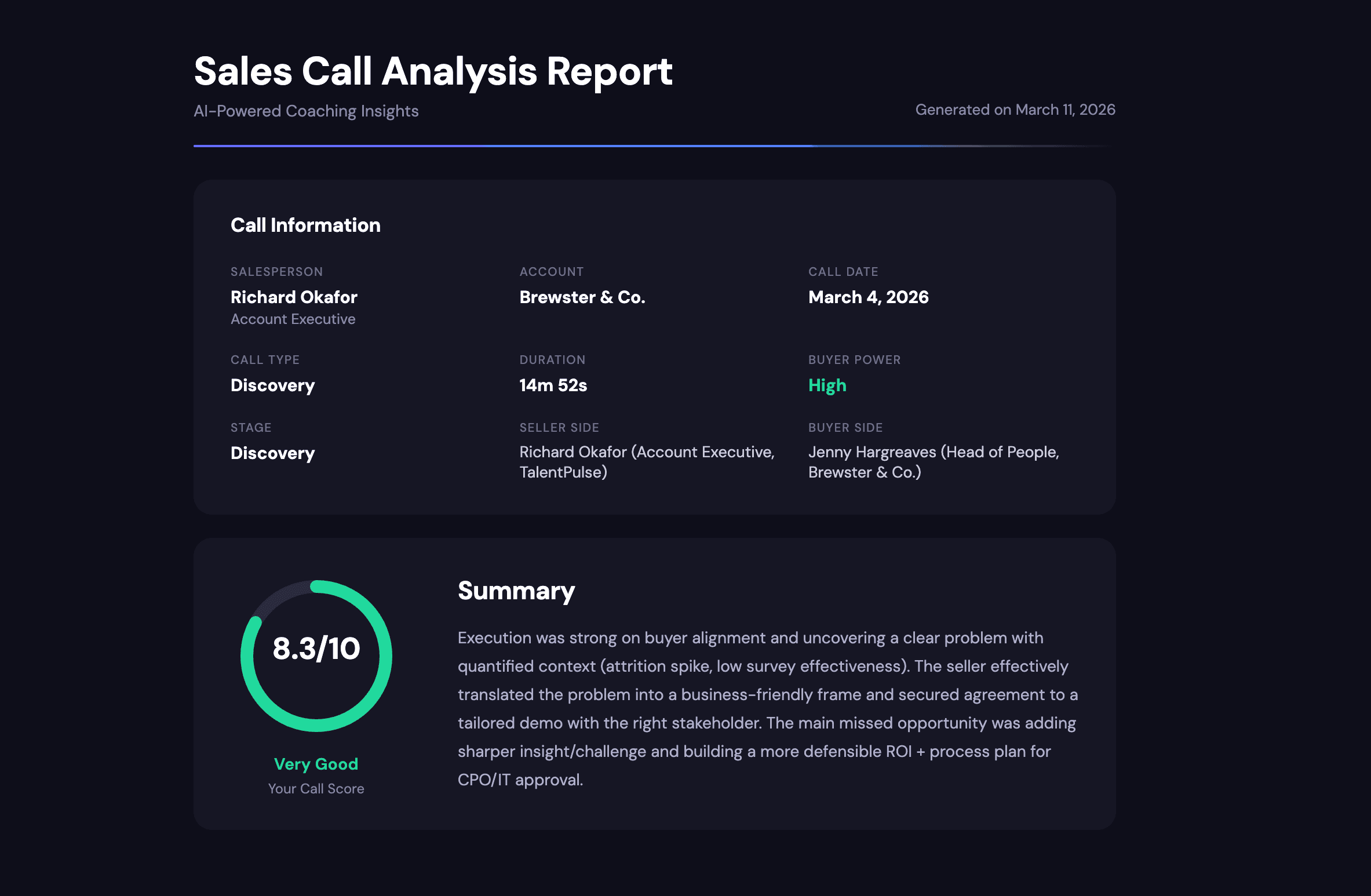 Sales Call Analysis Report – Discovery